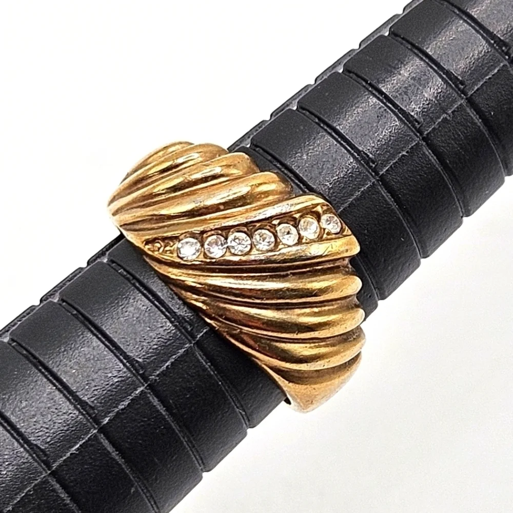VINTAGE Gold Plated CZ Rhinestone Wave Domed Ring Size 8 Unisex